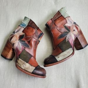 Freebird Petal Tan Patchwork Ankle Boots Size 7